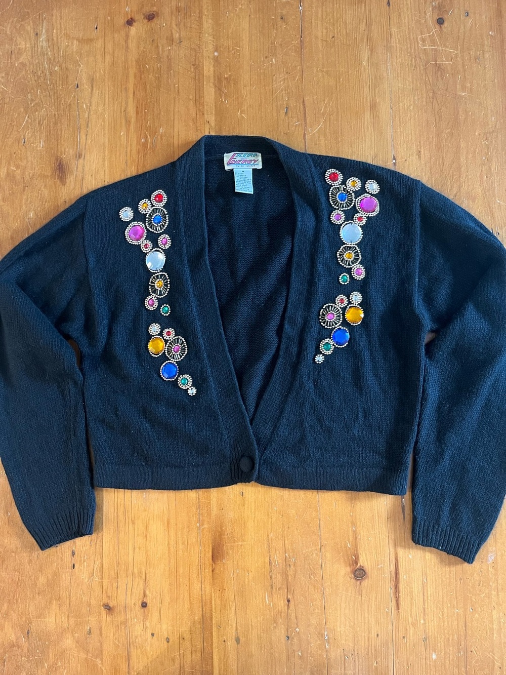 Vintage Silk Blend Beaded Cropped Black Cardigan by Extra Energy by de rotchild